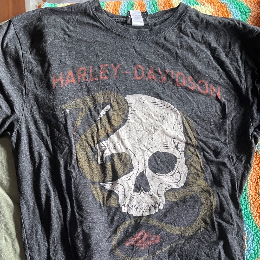 Harley-Davidson Black Tee with Skull and Snake Graphic